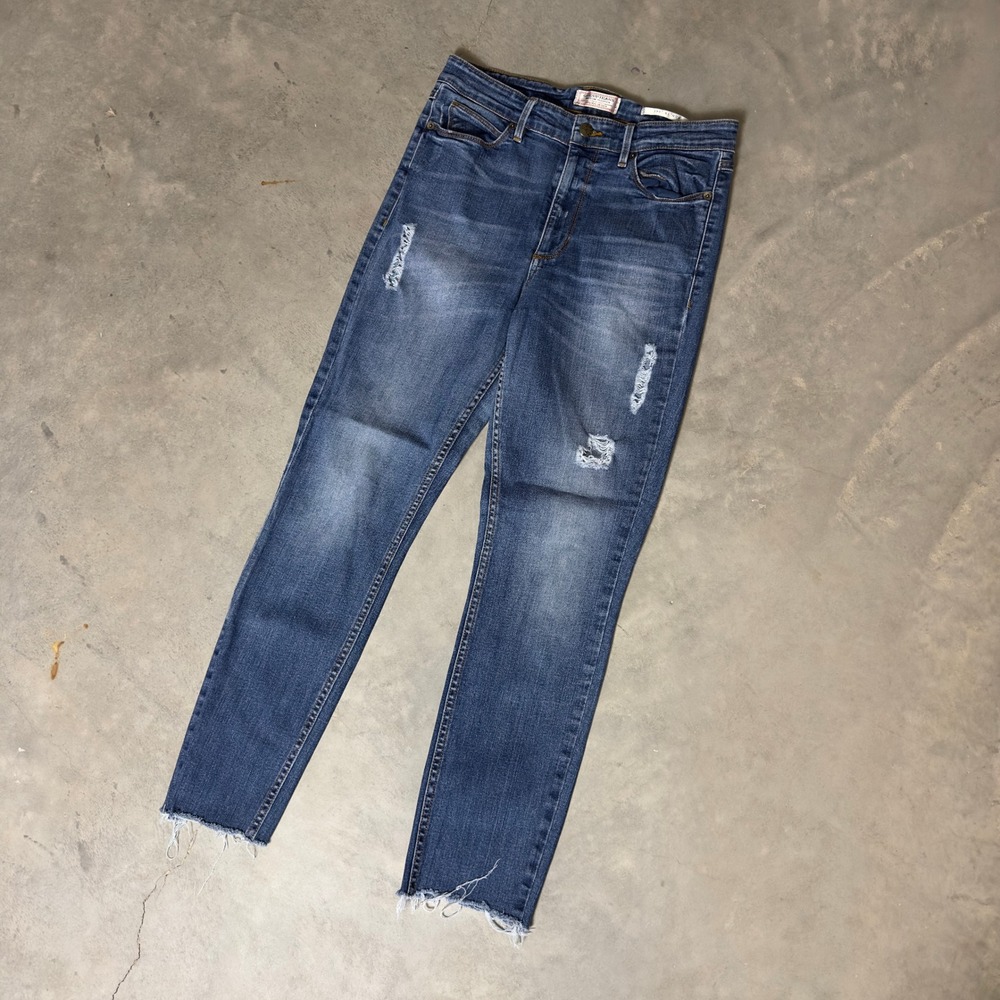 Guess 1981 Skinny Jeans Womens 30 Blue Distressed Raw Hem High Rise Denim